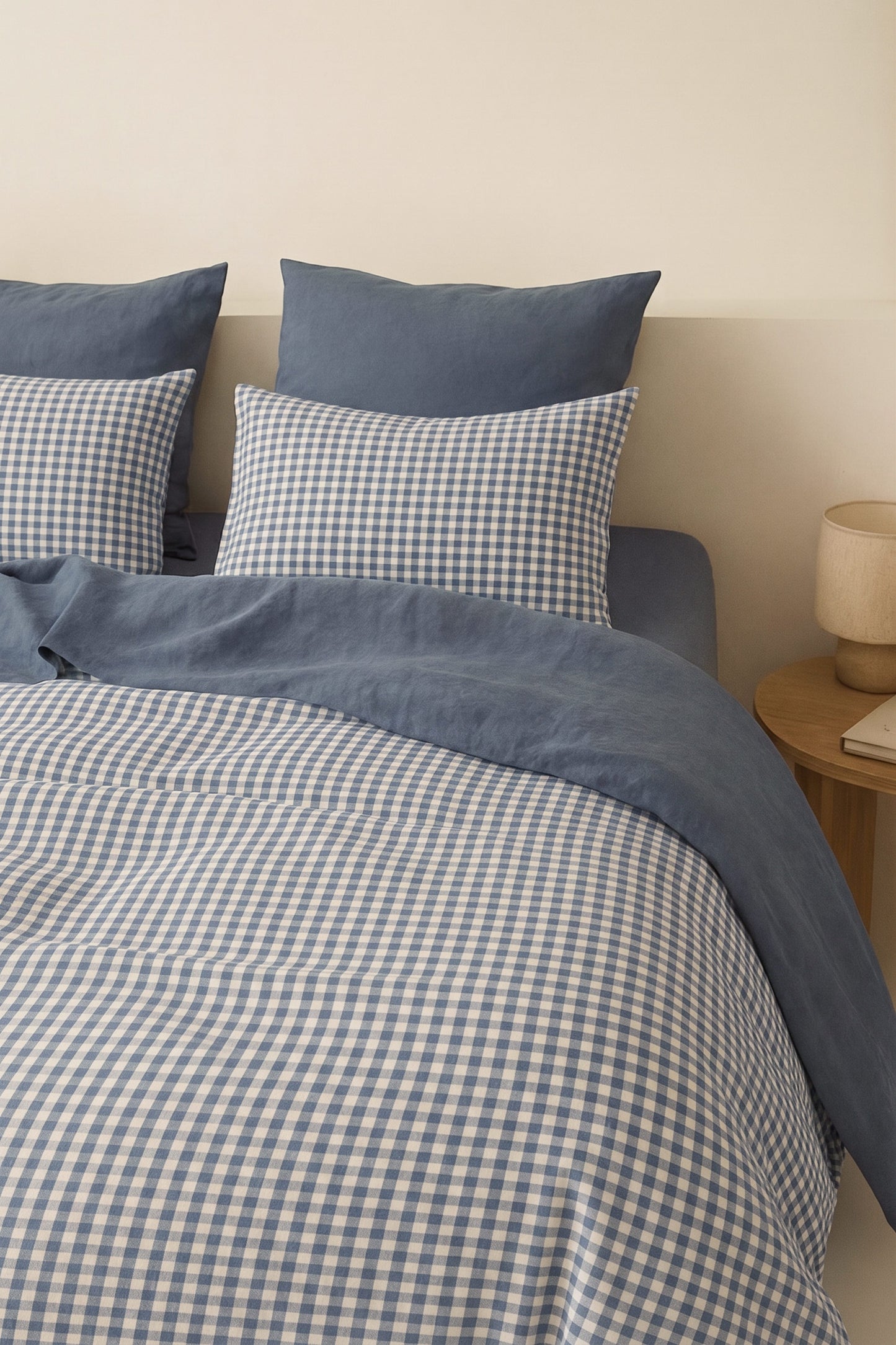 Parure + taies 65x65 coton lavé bleu orage LUNAS 260x240+2(65x65)
