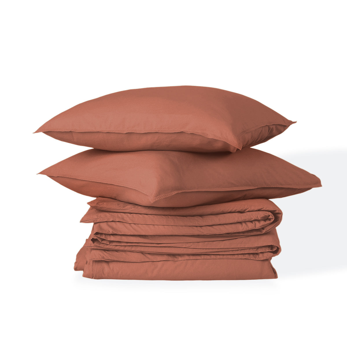 Parure + taies 65x65 coton lavé terracotta LUNA 240x220+2(65x65)