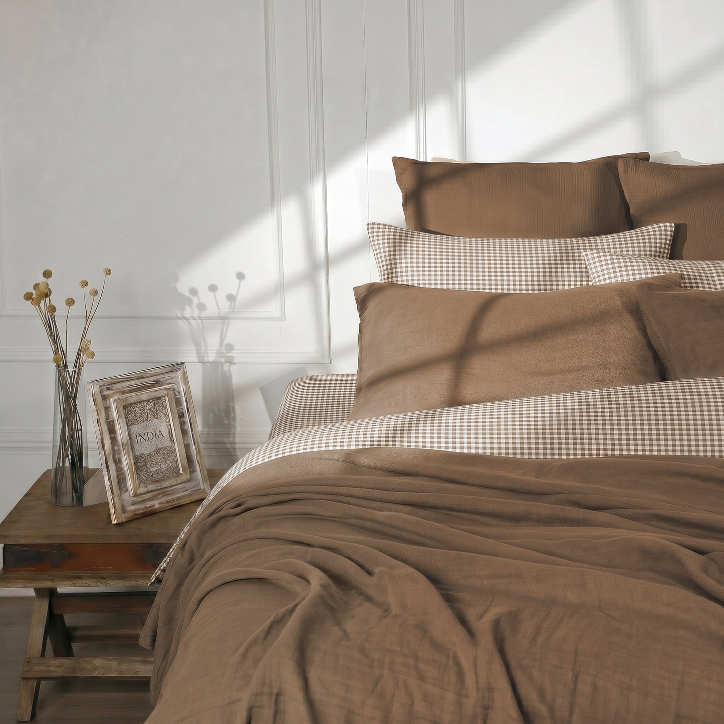 Taie d'oreiller (x2) coton lavé noisette LUNAS 50x70