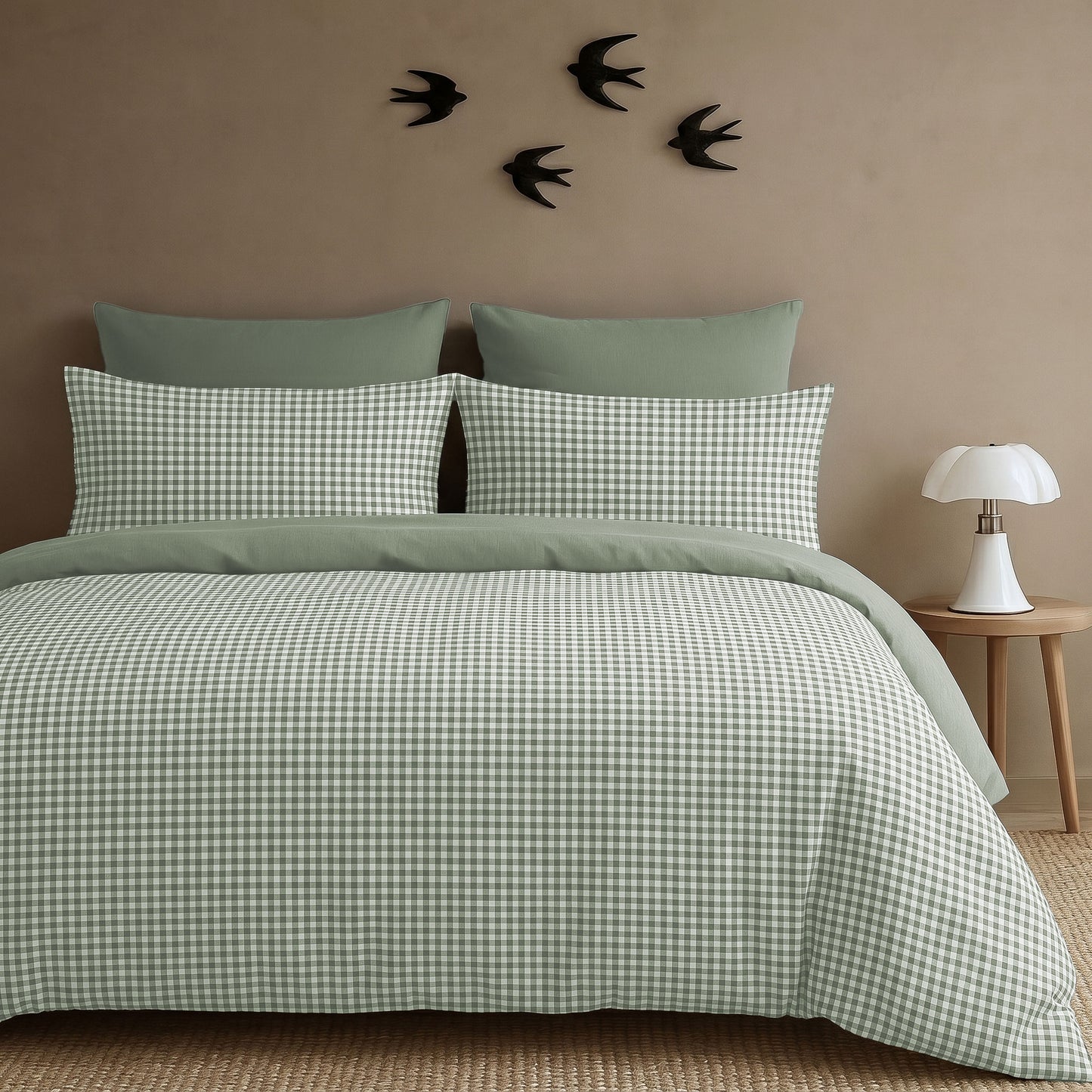 Parure + taies 65x65 coton lavé vert céladon LUNAS 240x220+2(65x65)