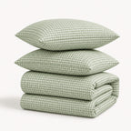 Parure + taies 65x65 coton lavé vert céladon LUNAS 240x220+2(65x65)