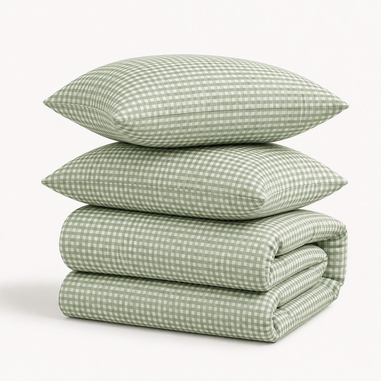 Parure + taies 65x65 coton lavé vert céladon LUNAS 240x220+2(65x65)