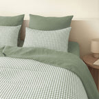 Parure + taies 65x65 coton lavé vert céladon LUNAS 240x220+2(65x65)