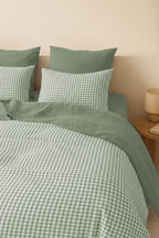 Parure + taies 65x65 coton lavé vert céladon LUNAS 240x220+2(65x65)