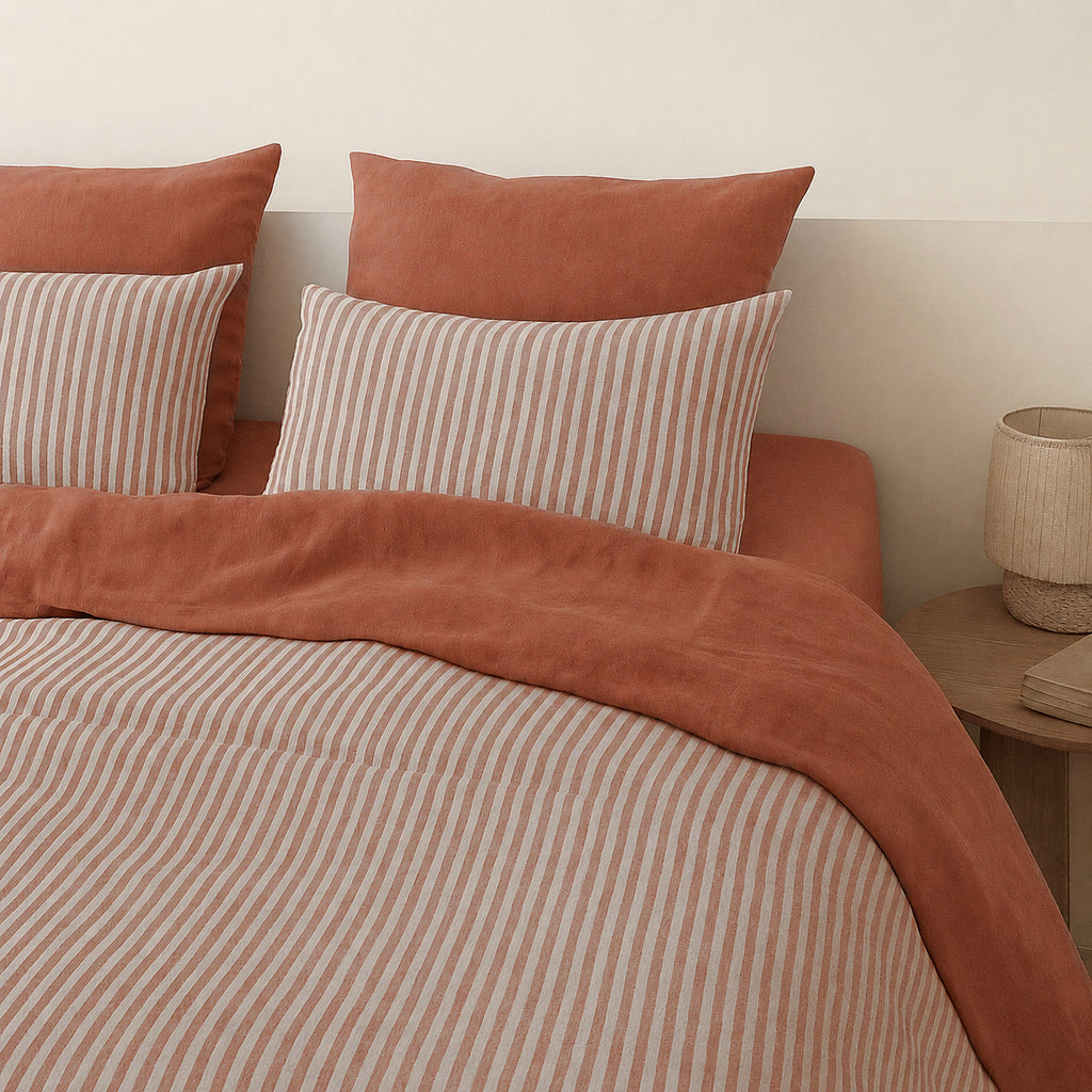 Taie d'oreiller (x2) coton lavé terracotta LUNAR 65x65