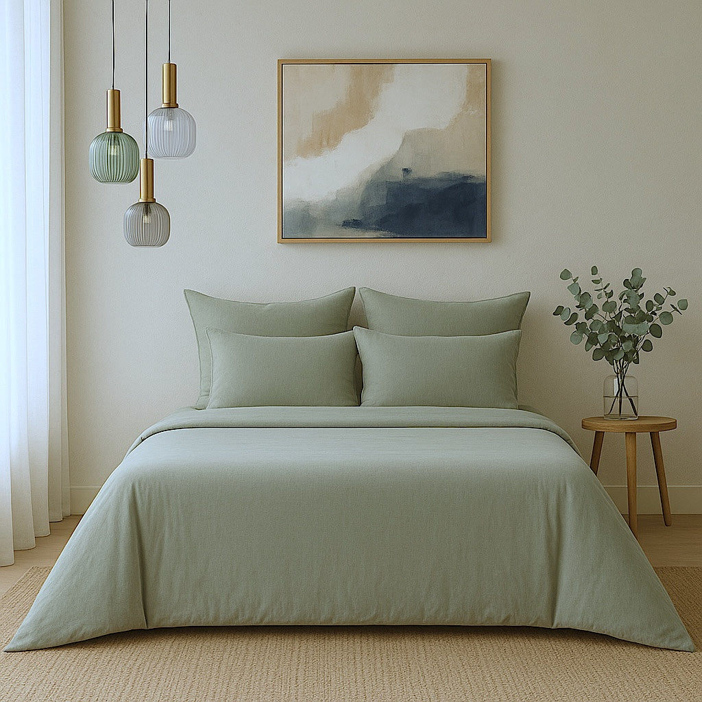 Housse de couette satin lavé de coton bio vert céladon GAIA 280x240