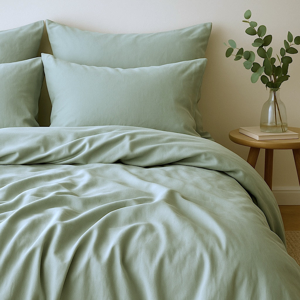 Housse de couette satin lavé de coton bio vert céladon GAIA 280x240