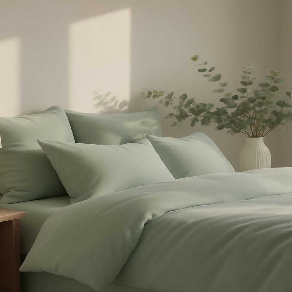 Housse de couette satin lavé de coton bio vert céladon GAIA 280x240