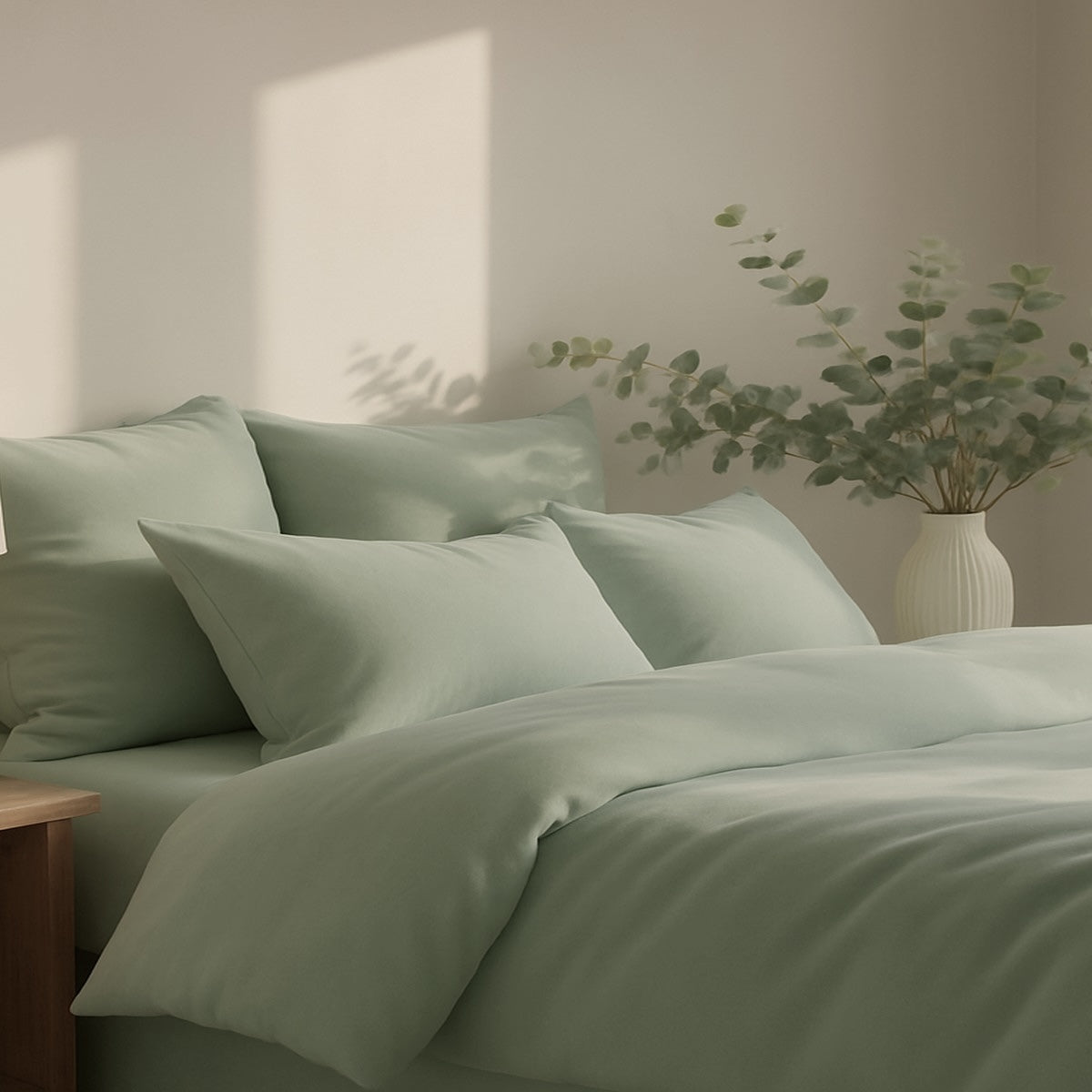 Housse de couette satin lavé de coton bio vert céladon GAIA 280x240
