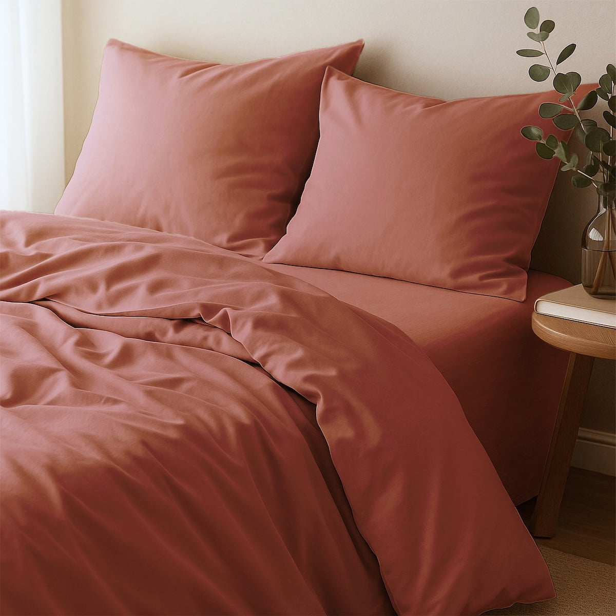 Parure + taies 65x65 coton bio & lyocell terracotta GAIA 240x220+2(65x65)