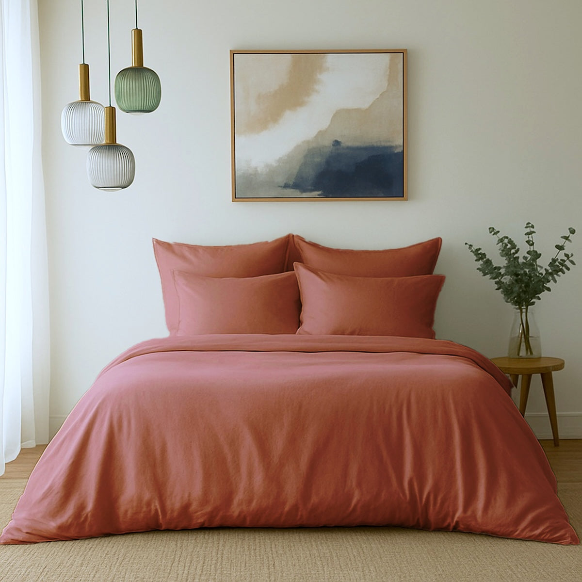 Parure + taies 65x65 coton bio & lyocell terracotta GAIA 260x240+2(65x65)