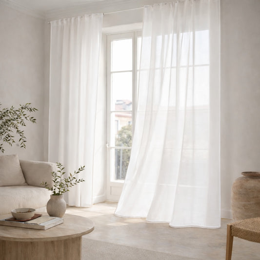 Voilage à passants (x2) voile de coton bio 140x240 BRUMA - blanc / blanc