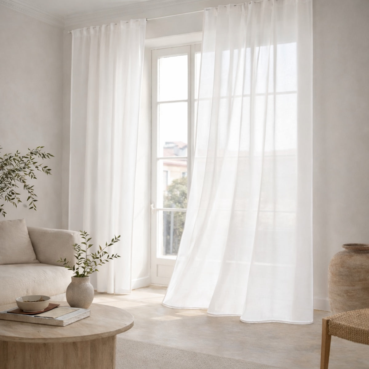 Voilage à passants (x2) voile de coton bio 140x240 BRUMA - blanc / blanc