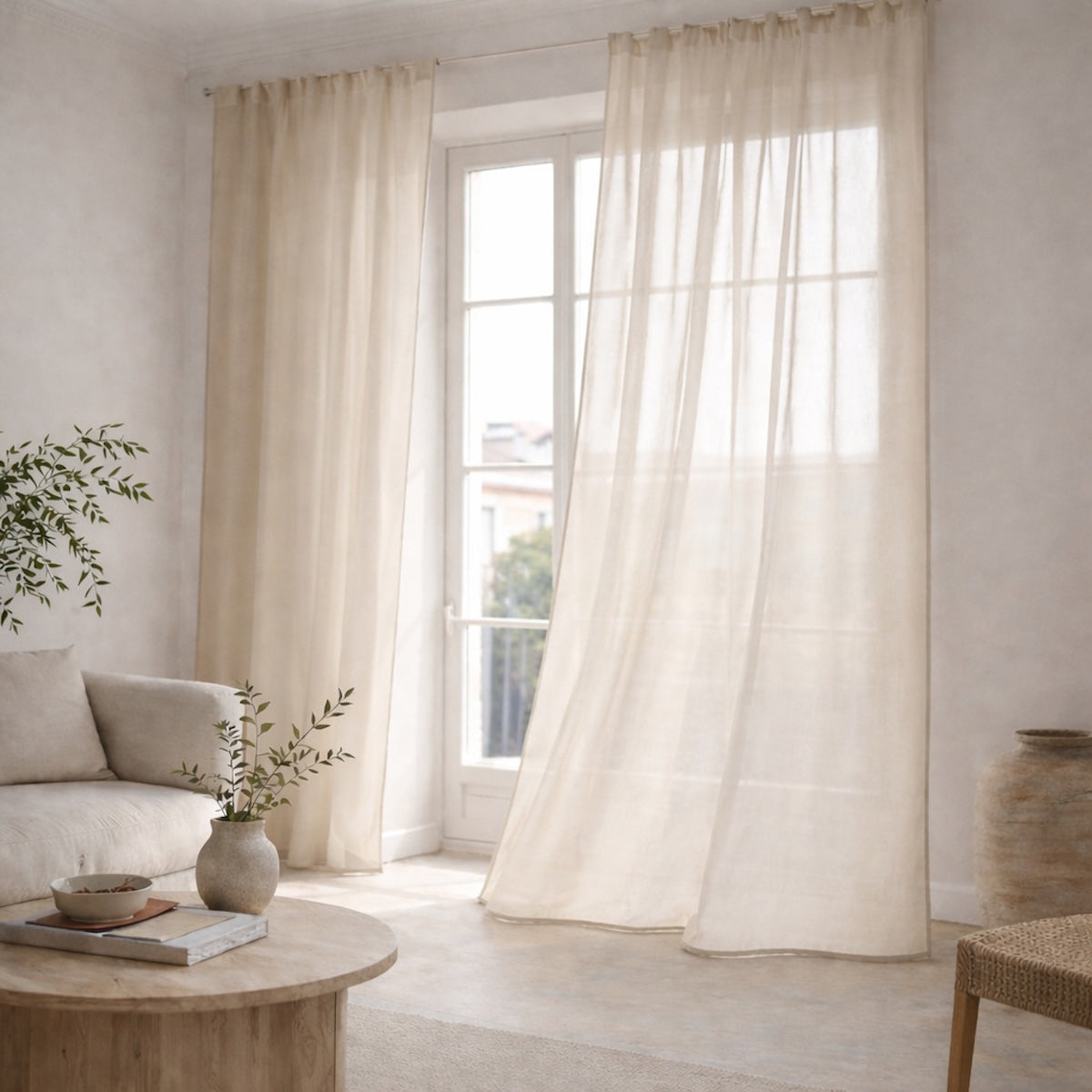 Voilage à passants (x2) voile de coton bio 140x240 BRUMA - grège / grège