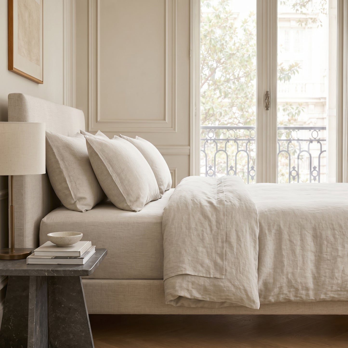 Drap housse lin lavé beige clair ADELE 140x200x30