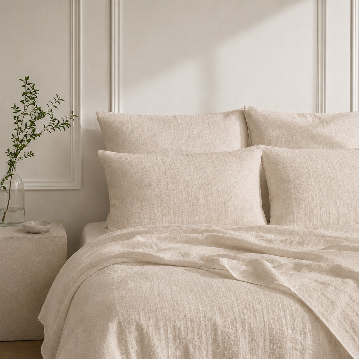 Drap housse lin lavé beige clair ADELE 160x200x40
