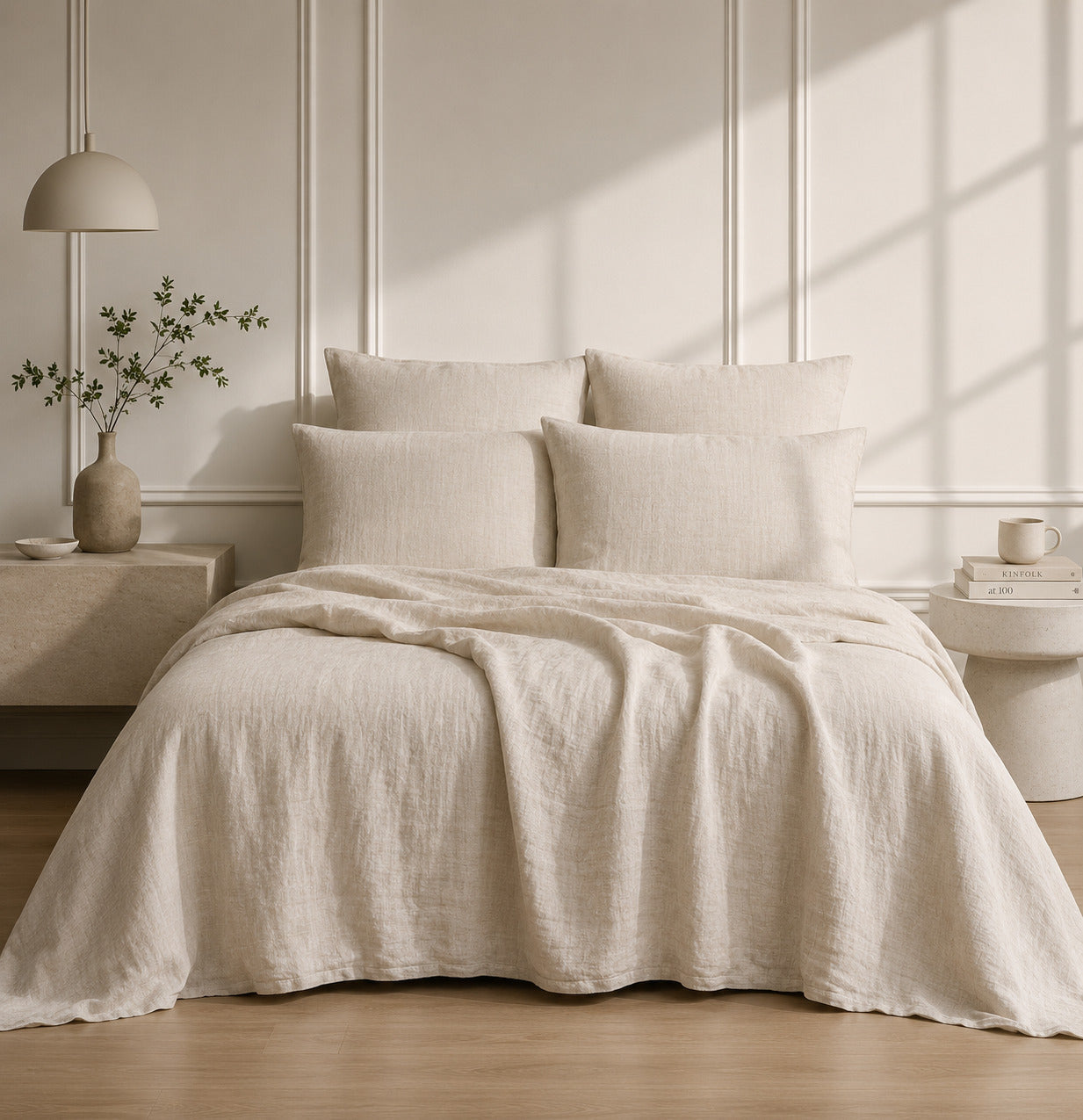 Drap housse lin lavé beige clair ADELE 200x200x40
