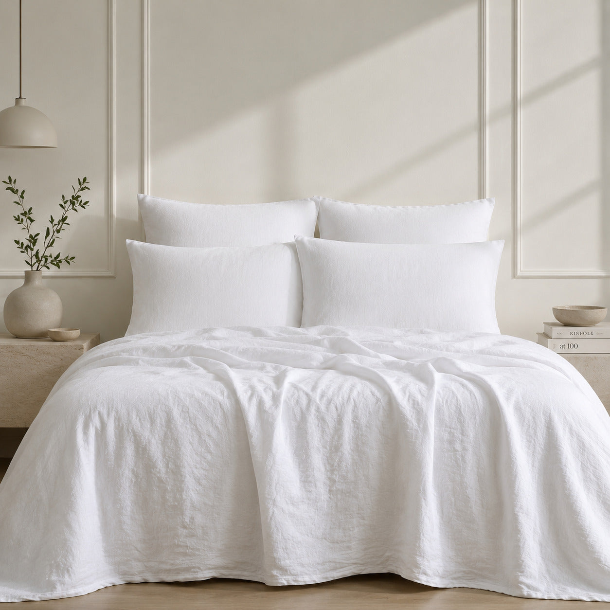 Drap housse lin lavé blanc ADELE 200x200x40