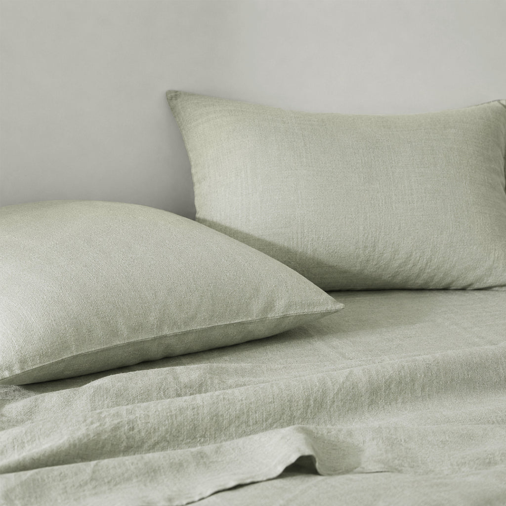 Drap housse lin lavé vert amande ADELE 140x200x30