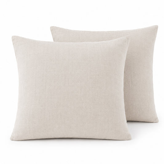 Taie d'oreiller (x2) lin lavé beige clair ADELE 65x65