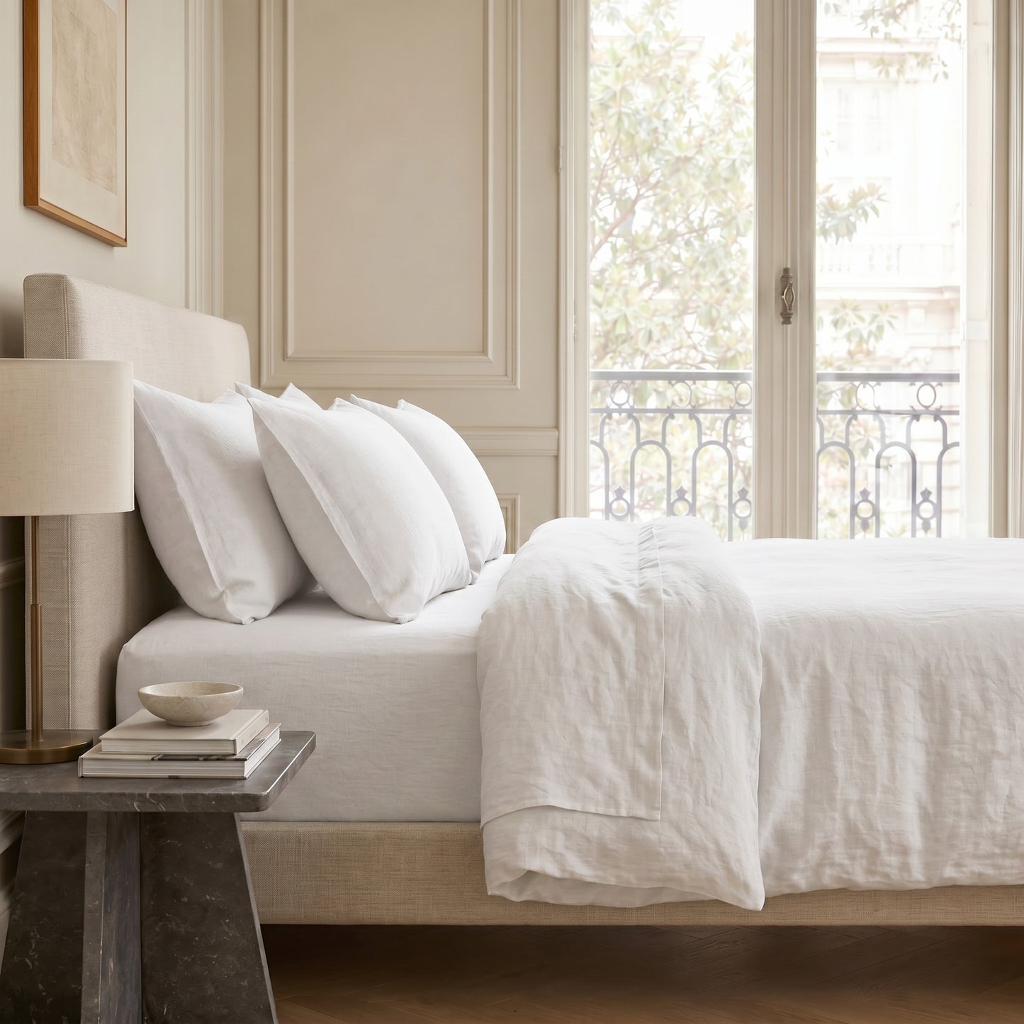 Drap plat lin lavé 270x300 ADELE blanc
