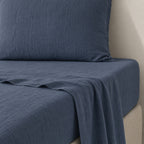 Drap plat lin lavé 240x300 ADELE bleu denim