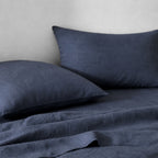 Drap plat lin lavé 240x300 ADELE bleu denim