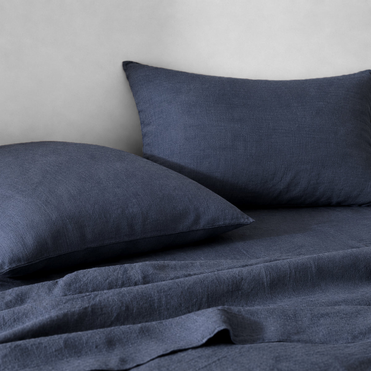 Drap plat lin lavé 240x300 ADELE bleu denim