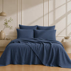 Drap plat lin lavé 240x300 ADELE bleu denim