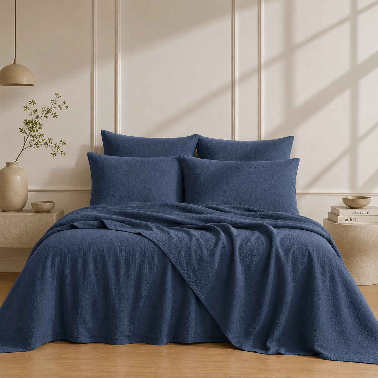 Drap plat lin lavé 240x300 ADELE bleu denim