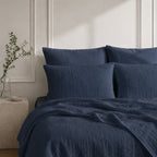 Drap plat lin lavé 240x300 ADELE bleu denim