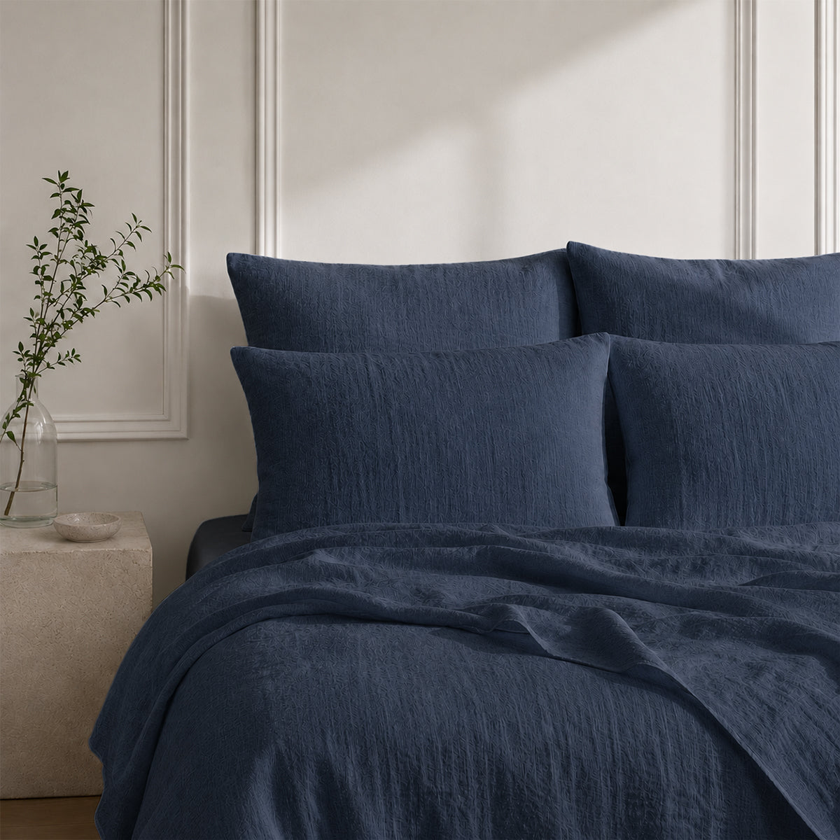 Drap plat lin lavé 240x300 ADELE bleu denim