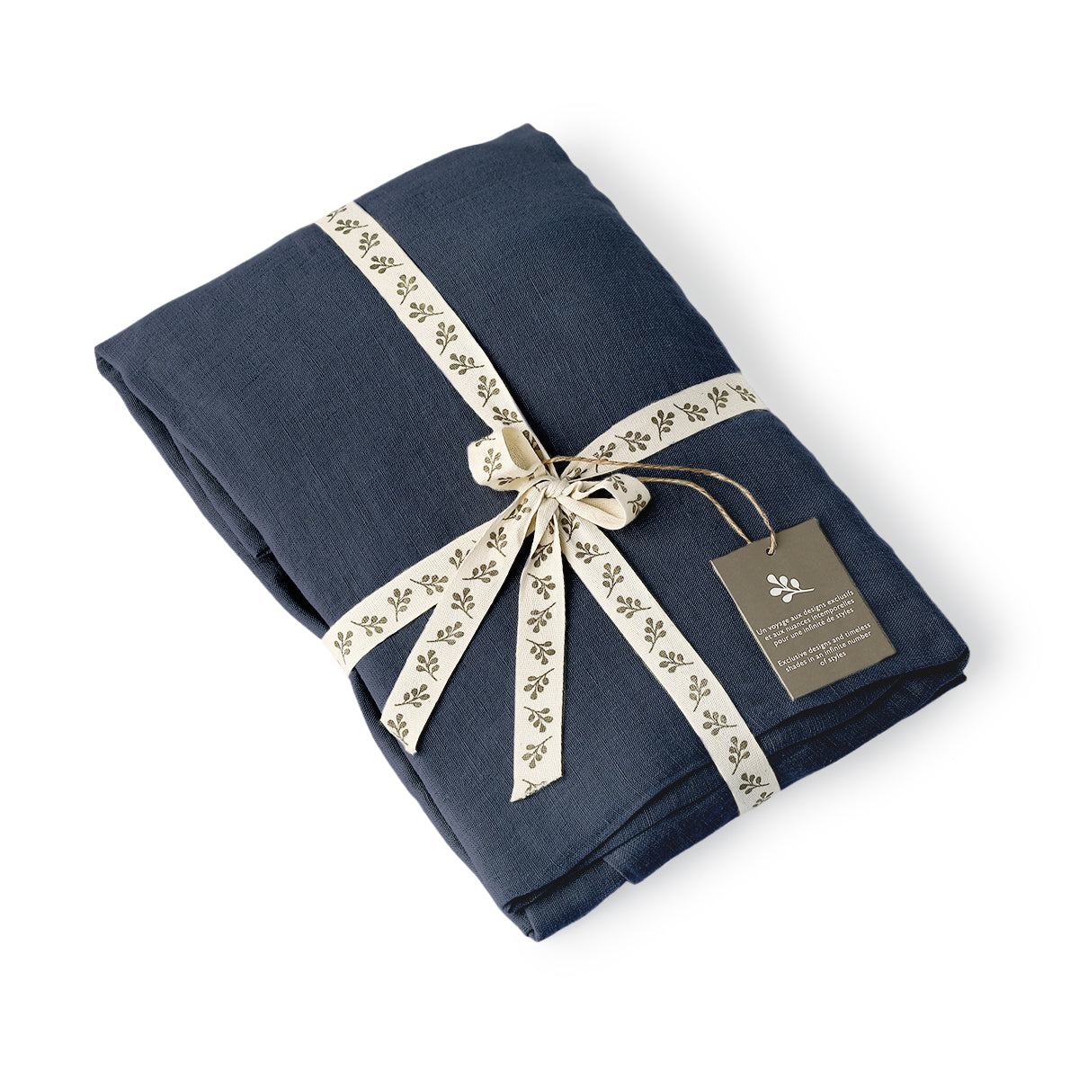 Drap plat lin lavé 240x300 ADELE bleu denim