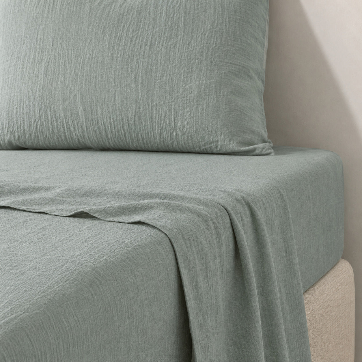 Drap plat lin lavé 240x300 ADELE vert céladon