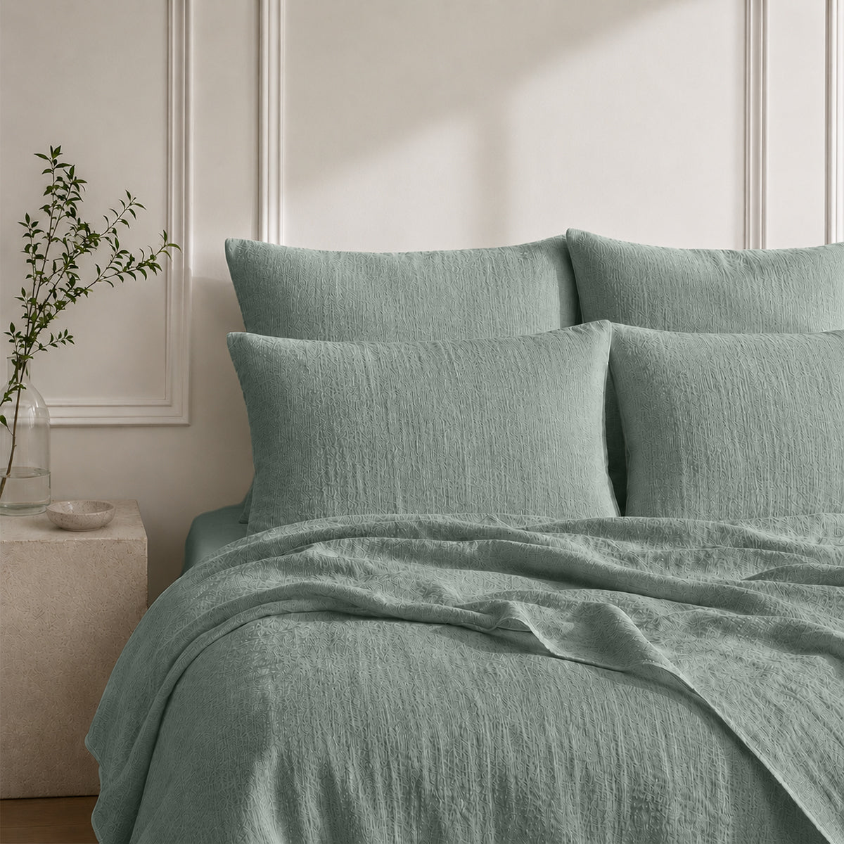 Drap plat lin lavé 240x300 ADELE vert céladon