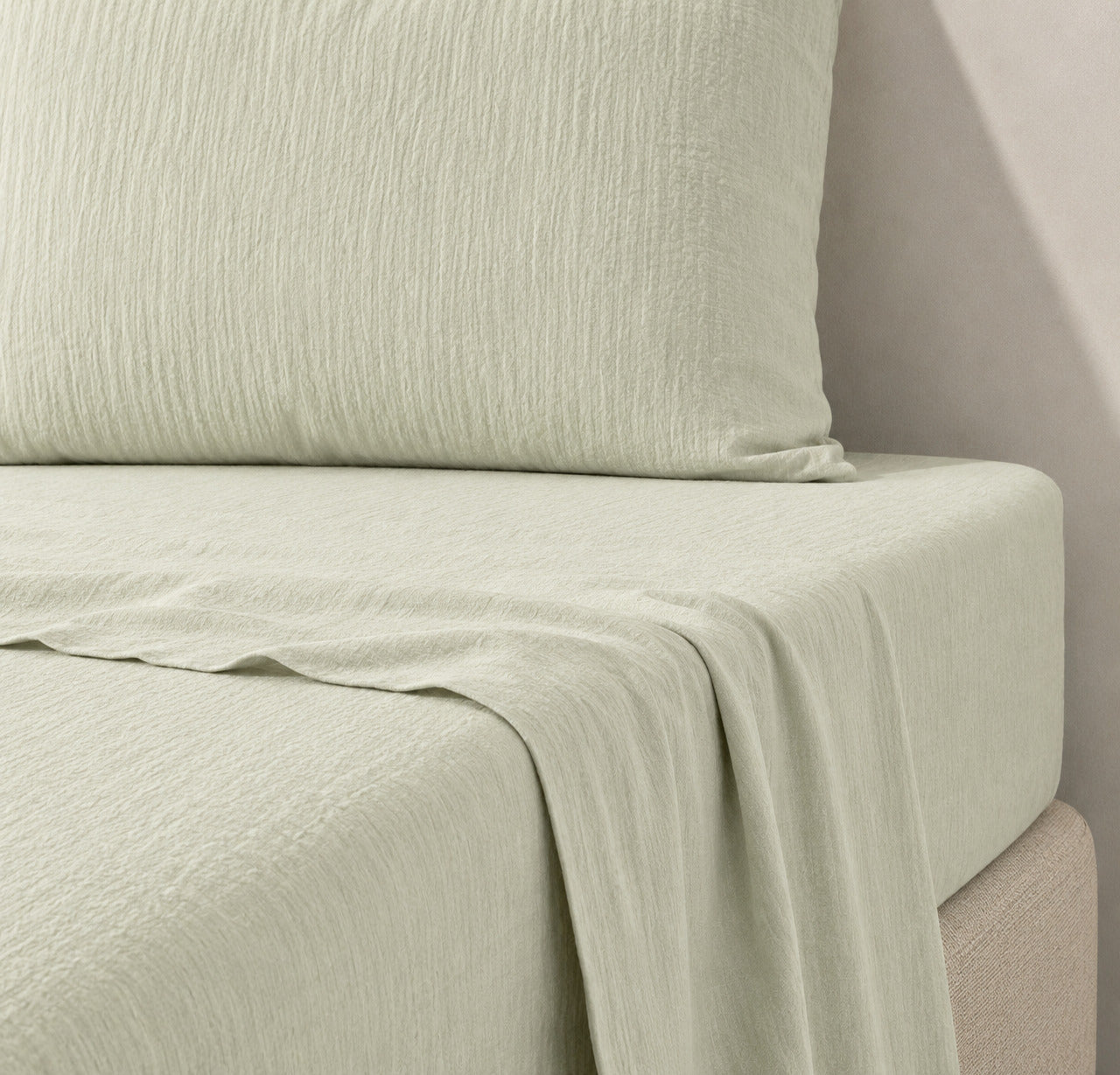 Drap plat lin lavé 270x300 ADELE vert amande