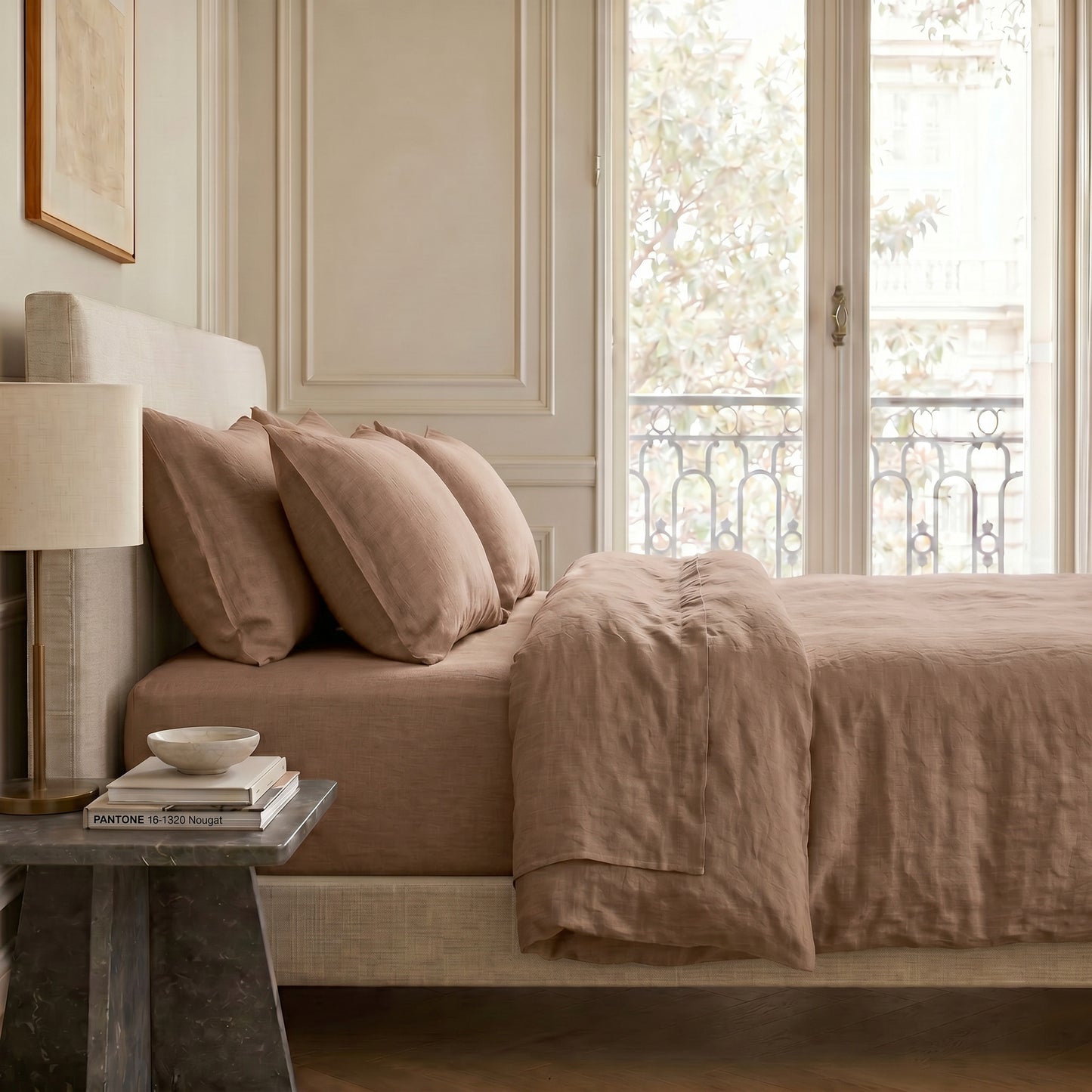 Drap plat lin lavé 270x300 ADELE cappuccino