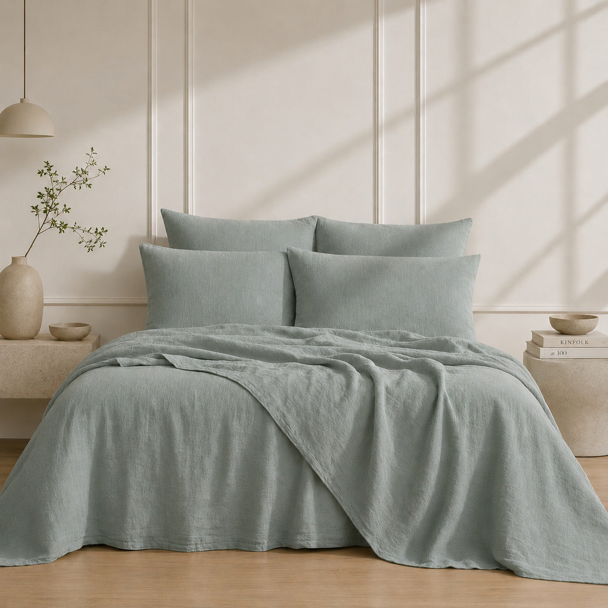 Drap plat lin lavé 270x300 ADELE vert céladon