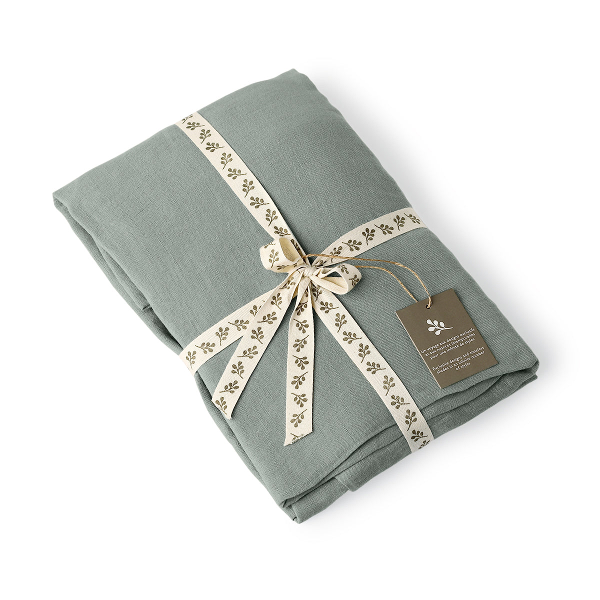 Drap plat lin lavé 270x300 ADELE vert céladon