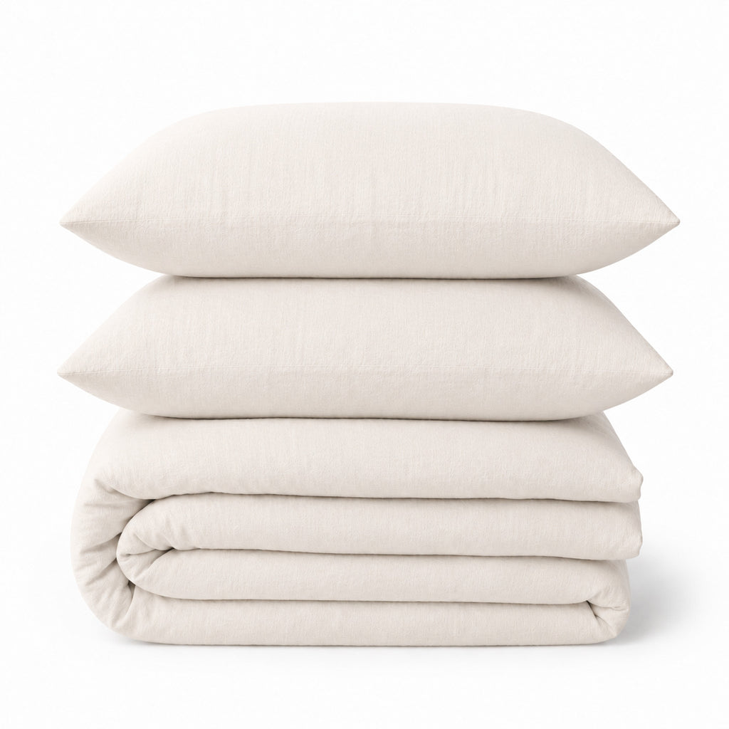 Parure + taies 65x65 lin lavé beige clair ADELE 240x220+2(65x65)