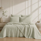Parure + taies 65x65 lin lavé vert amande ADELE 240x220+2(65x65)