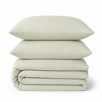 Parure + taies 65x65 lin lavé vert amande ADELE 240x220+2(65x65)