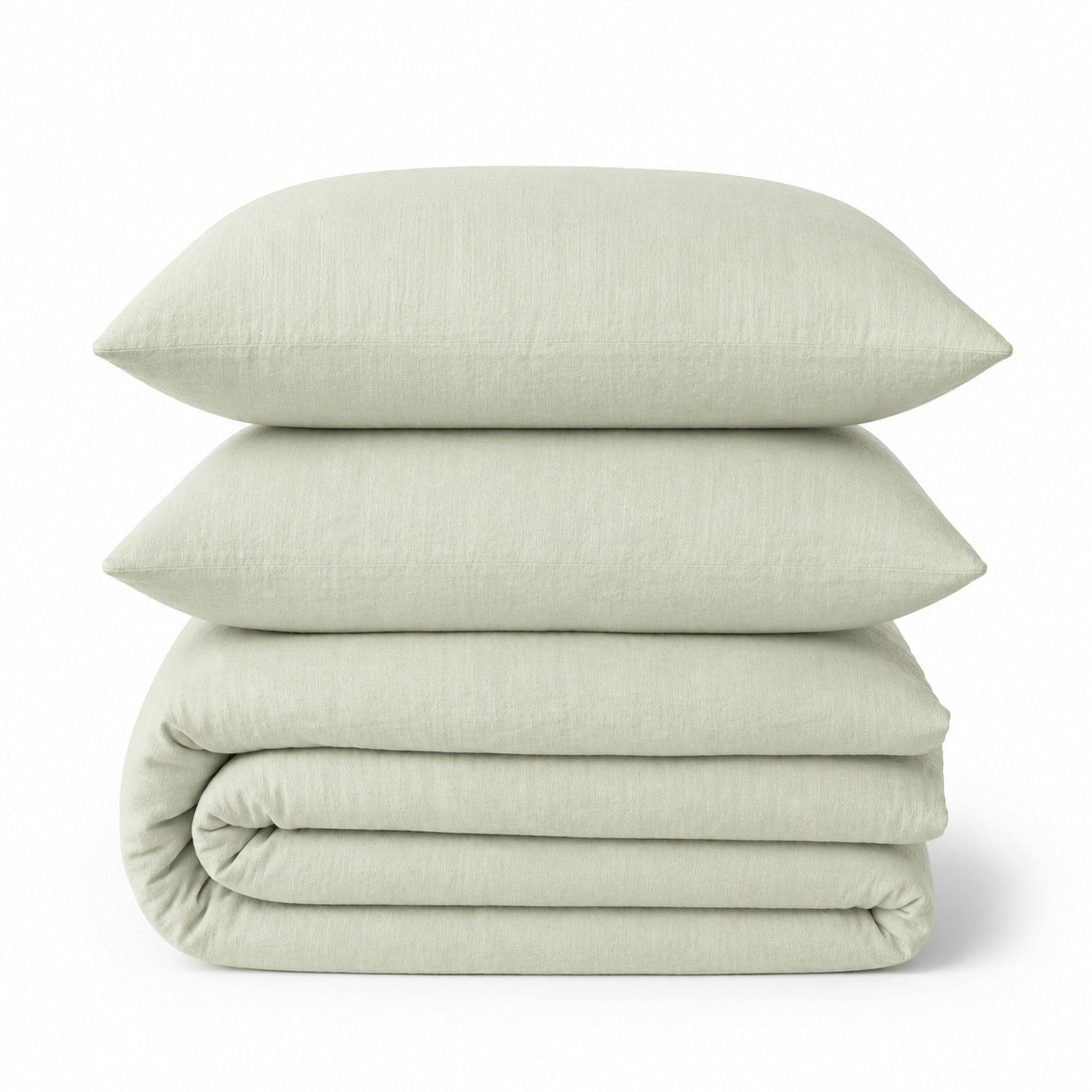 Parure + taies 65x65 lin lavé vert amande ADELE 240x220+2(65x65)