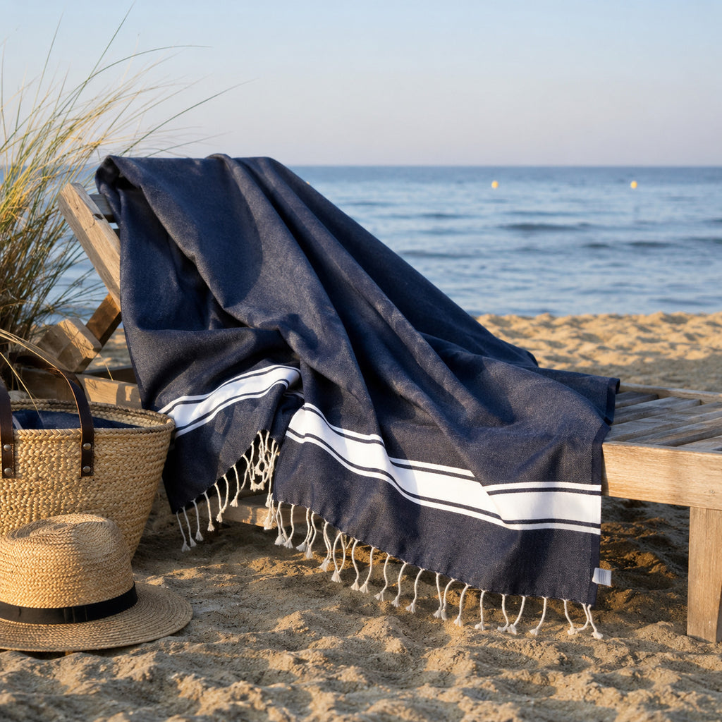 Lot de 2 foutas coton 100x200 ST TROPEZ bleu jean
