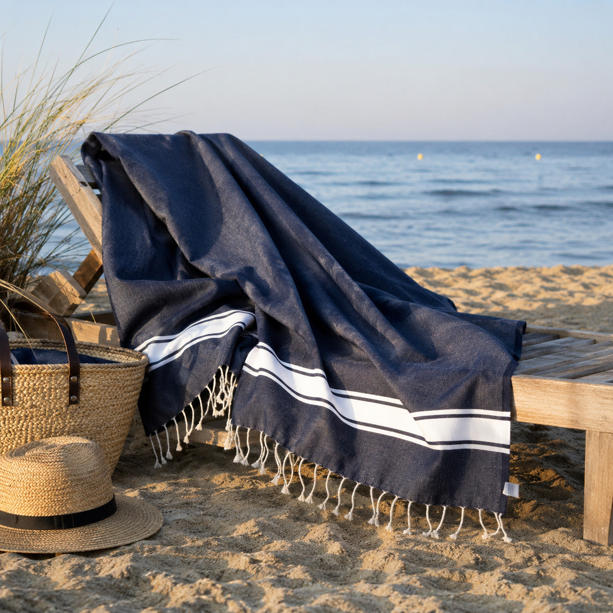 Lot de 2 foutas coton 100x200 ST TROPEZ bleu jean