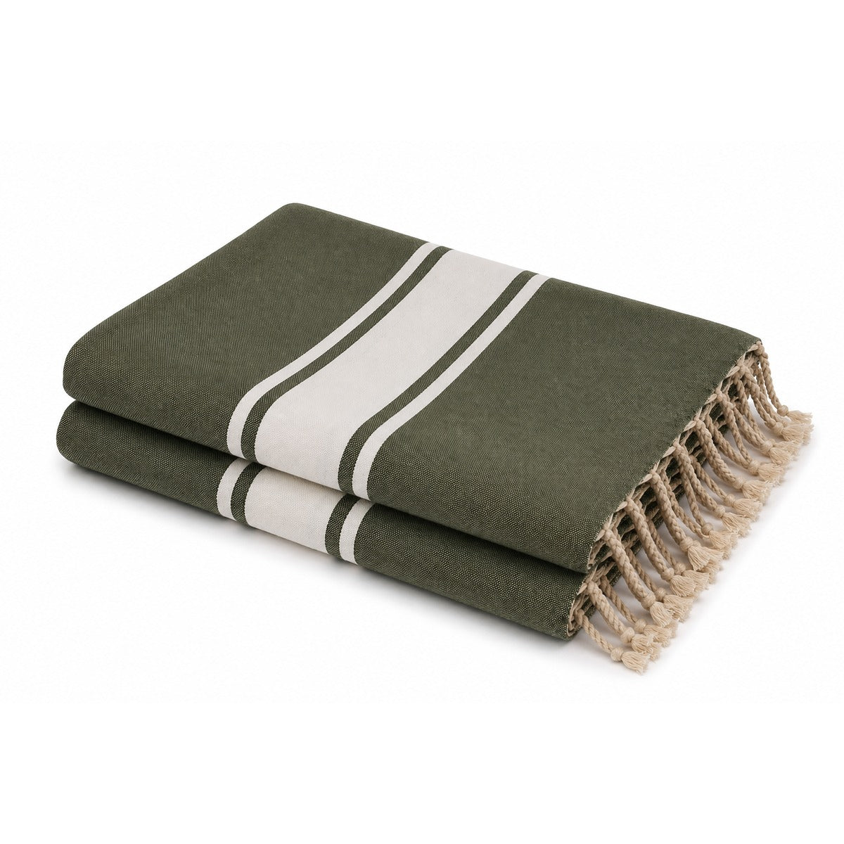 Lot de 2 foutas coton 100x200 ST TROPEZ vert kaki