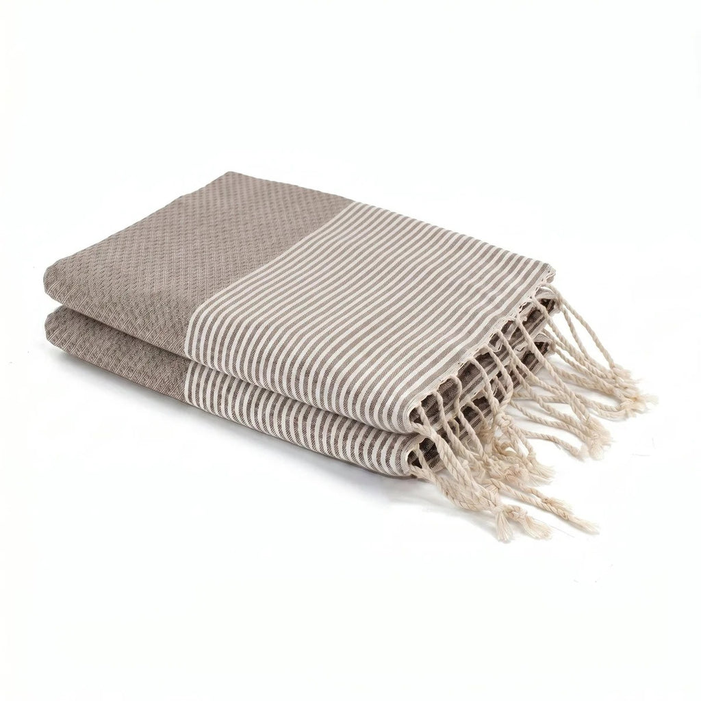 Lot de 2 foutas nid d'abeille coton 100x200 IBIZA Taupe clair