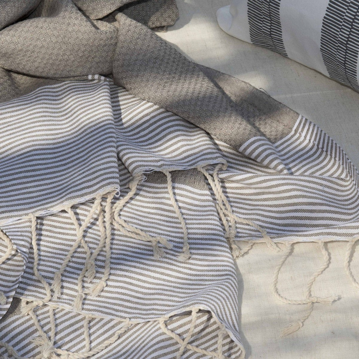 Lot de 2 foutas nid d'abeille coton 100x200 IBIZA Taupe clair