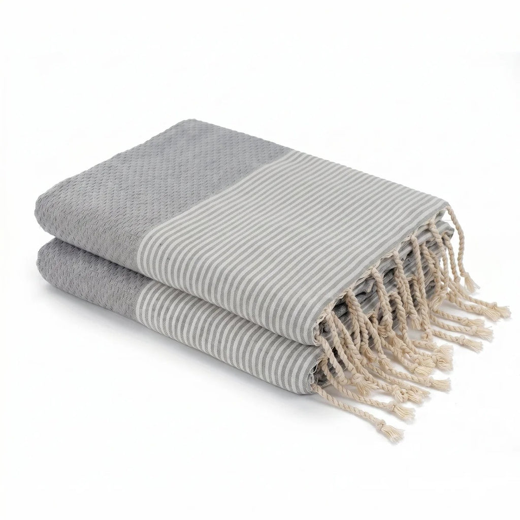 Lot de 2 foutas nid d'abeille coton 100x200 IBIZA Gris perle