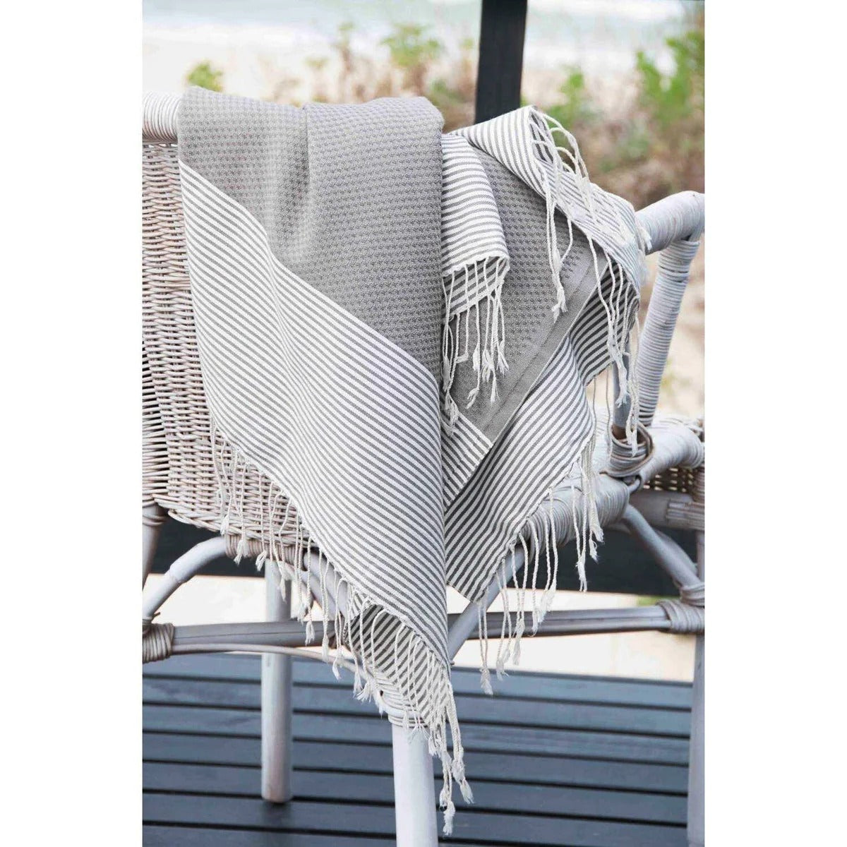 Lot de 2 foutas nid d'abeille coton 100x200 IBIZA Gris perle
